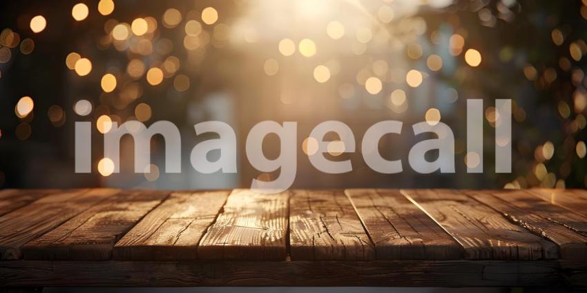 Wooden Table with bokeh effect background