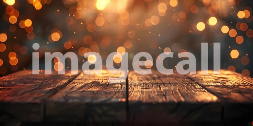 Wooden Table with bokeh effect background