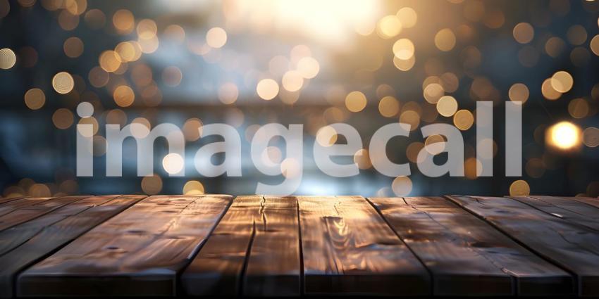 Wooden Table with bokeh effect background