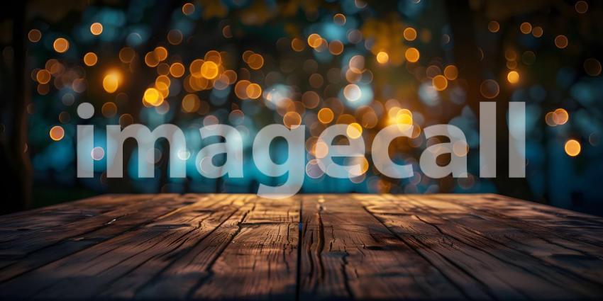 Wooden Table with bokeh effect background