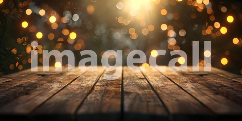 Wooden Table with bokeh effect background