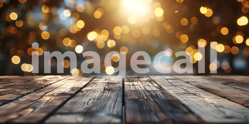 Wooden Table with bokeh effect background