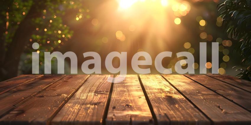 Wooden Table with bokeh effect background