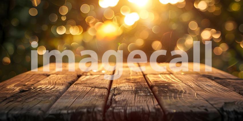 Wooden Table with bokeh effect background