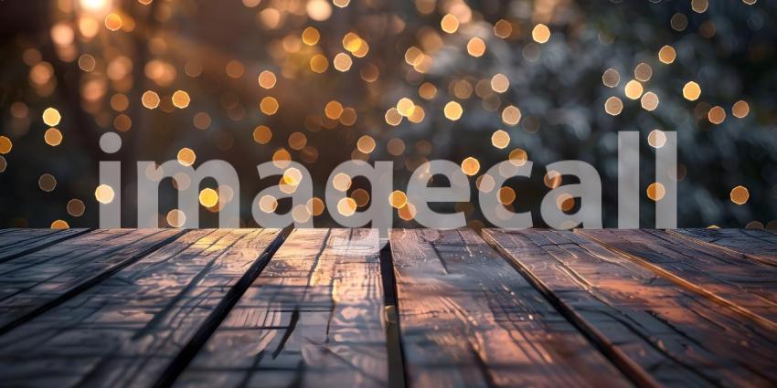 Wooden Table with bokeh effect background