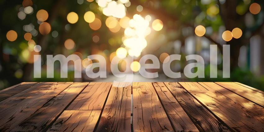 Wooden Table with bokeh effect background