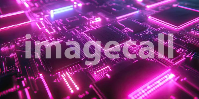 Abstract Circuit Board with Glowing Lights Background, Futuristic Technology Design with Illuminated Circuitry and Electric Sparks