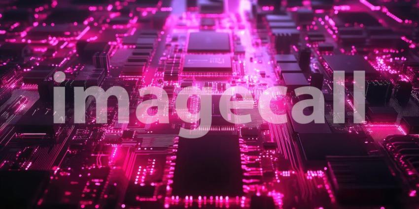 Abstract Circuit Board with Glowing Lights Background, Futuristic Technology Design with Illuminated Circuitry and Electric Sparks