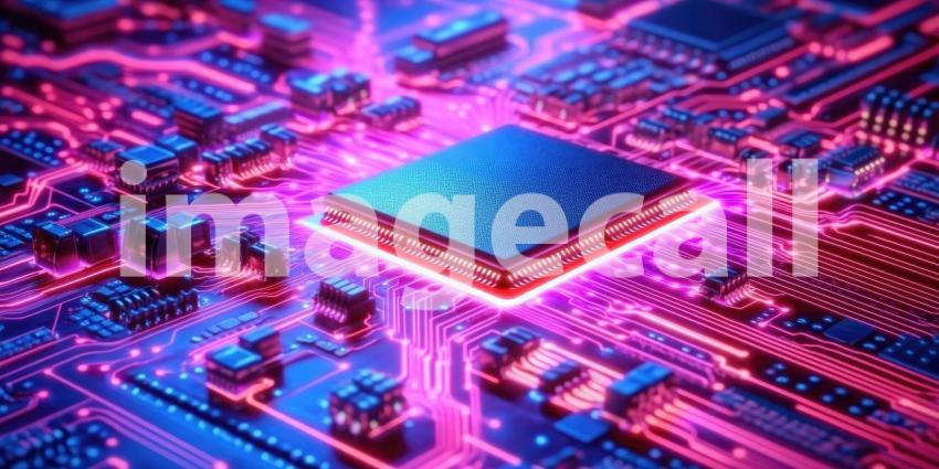 Abstract Circuit Board with Glowing Lights Background, Futuristic Technology Design with Illuminated Circuitry and Electric Sparks