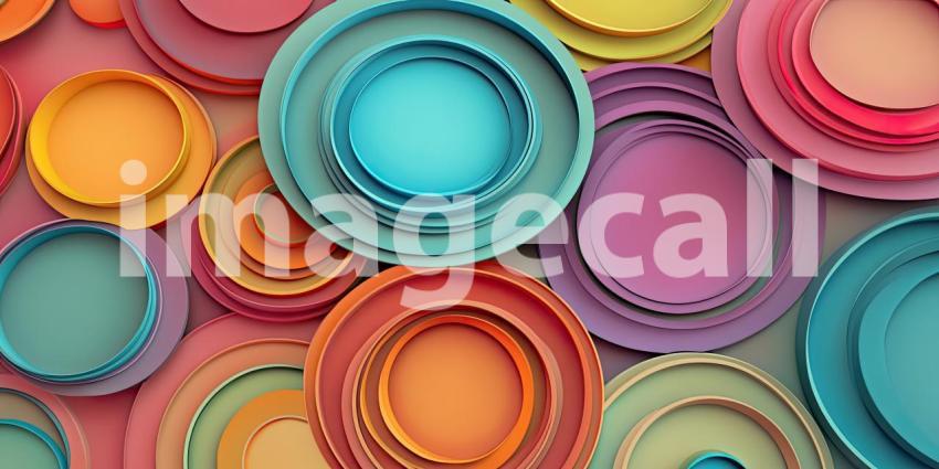 Abstract Composition of Overlapping Circles in Various Sizes and Colors in Different Shades Background, Layered Circles in Soft and Bold Hues Creating a Dynamic, Playful Visual Effect