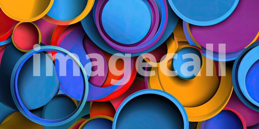 Abstract Composition of Overlapping Circles in Various Sizes and Colors in Different Shades Background, Layered Circles in Soft and Bold Hues Creating a Dynamic, Playful Visual Effect