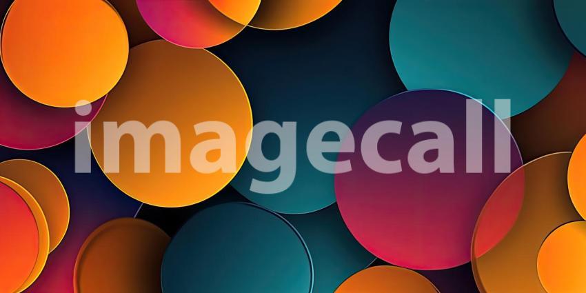 Abstract Composition of Overlapping Circles in Various Sizes and Colors in Different Shades Background, Layered Circles in Soft and Bold Hues Creating a Dynamic, Playful Visual Effect