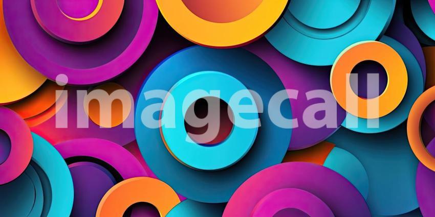 Abstract Composition of Overlapping Circles in Various Sizes and Colors in Different Shades Background, Layered Circles in Soft and Bold Hues Creating a Dynamic, Playful Visual Effect