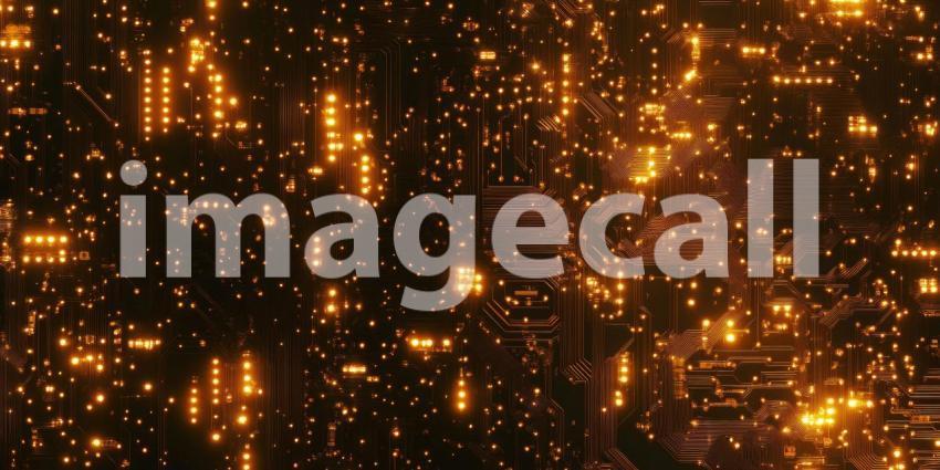 Abstract Circuit Board with Glowing Lights Background, Futuristic Technology Design with Illuminated Circuitry and Electric Sparks