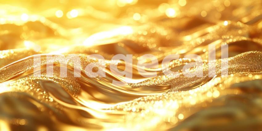 Abstract waves of golden bokeh lights festive background, shimmering golden orbs creating a warm, celebratory atmosphere.
