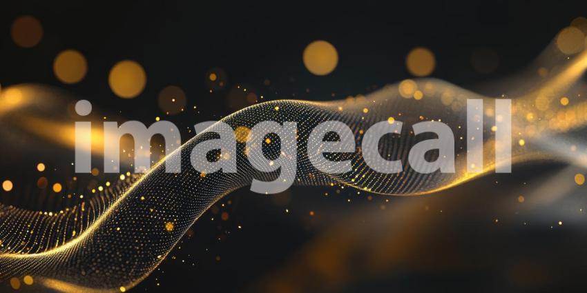 Abstract waves of golden bokeh lights festive background, shimmering golden orbs creating a warm, celebratory atmosphere.