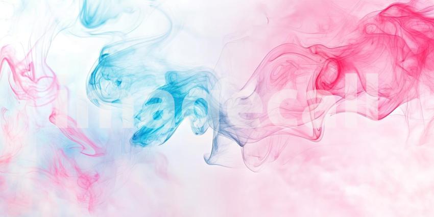 Abstract with vibrant pink-blue light smoke waves background, swirling hues blending seamlessly to create a dreamy, dynamic effect.