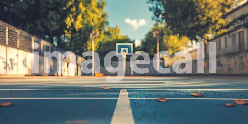 Basketball Court with Blurred Background, Dynamic Basketball Court Scene with Soft Focus Effect