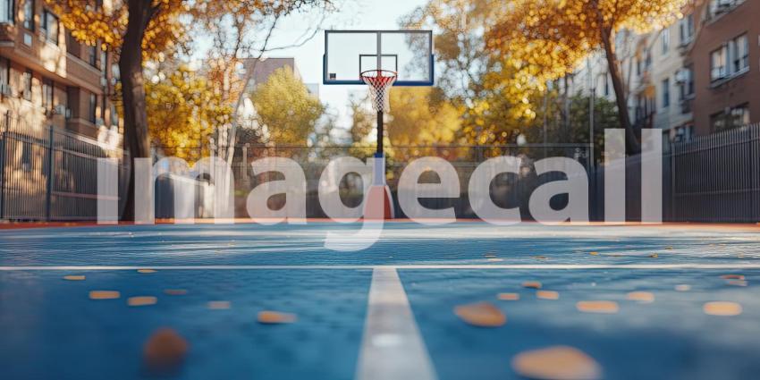 Basketball Court with Blurred Background, Dynamic Basketball Court Scene with Soft Focus Effect