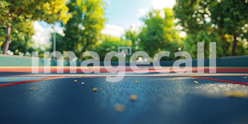 Basketball Court with Blurred Background, Dynamic Basketball Court Scene with Soft Focus Effect