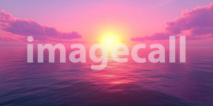 Beautiful sunset over the ocean background, golden hues blending with soft purples and pinks as the sun dips below the tranquil waves.