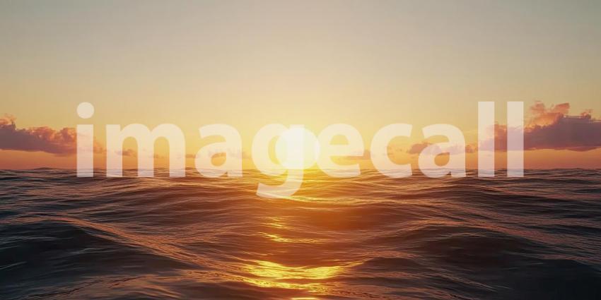 Beautiful sunset over the ocean background, golden hues blending with soft purples and pinks as the sun dips below the tranquil waves.