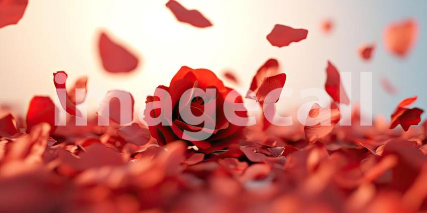 Beautiful vibrant red rose petals clustered and scattered background, a rich display of deep crimson petals creating a romantic and elegant ambiance.