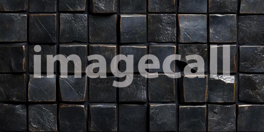 Black dark cube wall texture background, a sleek grid of geometric patterns with a subtle play of light and shadow creating depth.