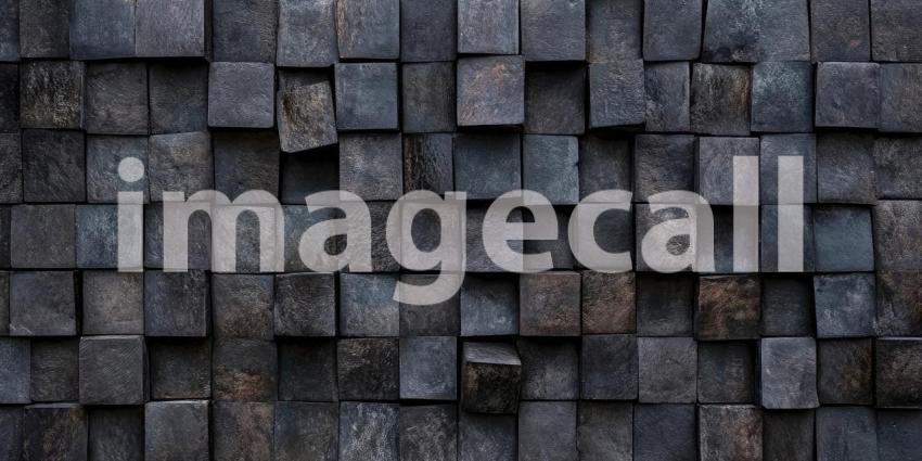Black dark cube wall texture background, a sleek grid of geometric patterns with a subtle play of light and shadow creating depth.