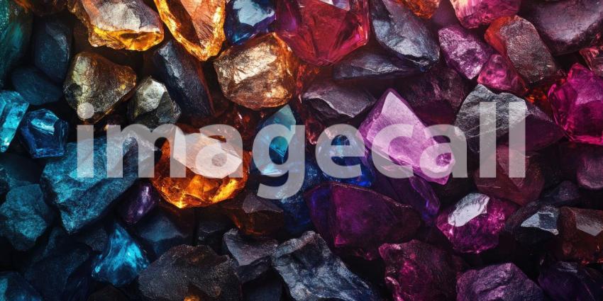 Broken gemstones rocky texture background, jagged shards of colorful gems scattered across a rough, textured surface, creating a striking and dynamic visual.