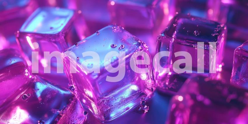Clear ice cubes background, perfectly formed ice cubes with sharp edges, placed on a smooth surface, reflecting light and creating a cool, crisp atmosphere with subtle glistening effects.