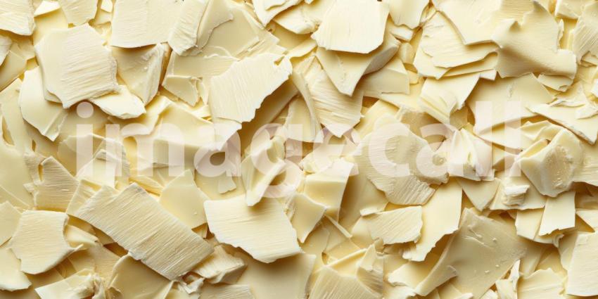 Closeup Texture of Shredded White Chocolate Flakes Dessert Background, Delicate Layers of Shredded White Chocolate Creating a Sweet and Creamy Texture