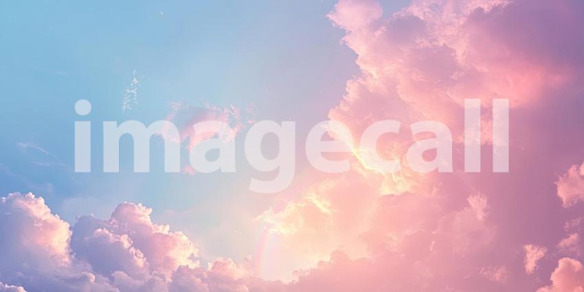 Clouds in Sky with Faint Rainbow Background, Soft Sky Clouds with Subtle Rainbow Arch