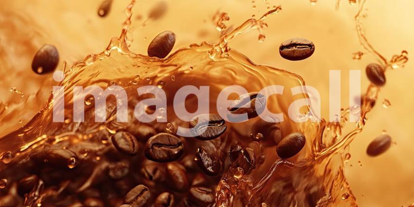 Coffee Beans Swirl in Creamy Frothy Liquid Background, Rich Espresso Mixing with Creamy Foam, Creating a Smooth and Inviting Coffee Texture
