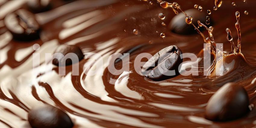 Coffee Beans Swirl in Creamy Frothy Liquid Background, Rich Espresso Mixing with Creamy Foam, Creating a Smooth and Inviting Coffee Texture