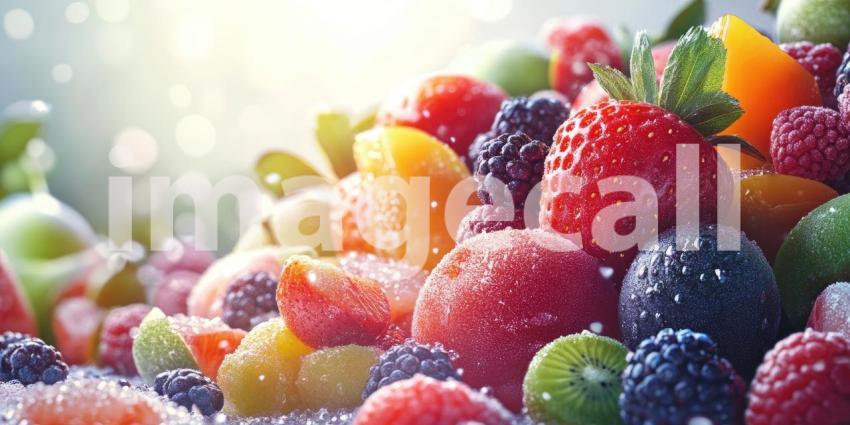 Colorful Arrangement of Fresh Fruits on White Background, Vibrant and Fresh Fruits Like Oranges, Apples, and Berries Artistically Arranged on a Clean White Surface