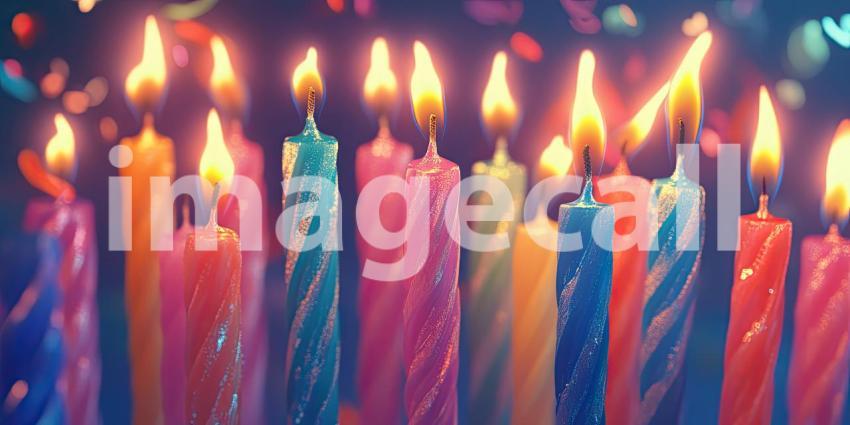 Colorful birthday candles on a solid background, bright, cheerful candles in a variety of colors standing tall, ready to be lit and celebrate a special occasion.