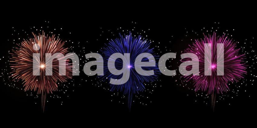 Colorful fireworks display lighting up the night sky background, vibrant bursts of red, blue, and gold illuminating the dark sky in a dazzling, festive spectacle.