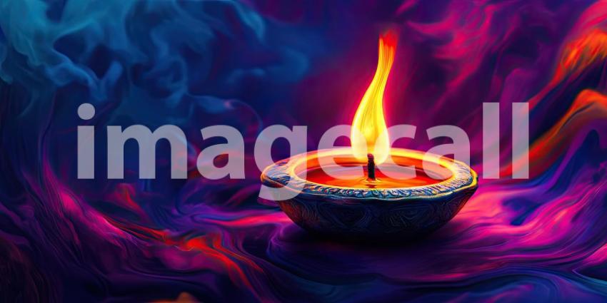 Colorful Happy Diwali Diya Oil Lamp with Flame Background, Vibrant Festive Design Featuring Lit Diya and Radiant Colors
