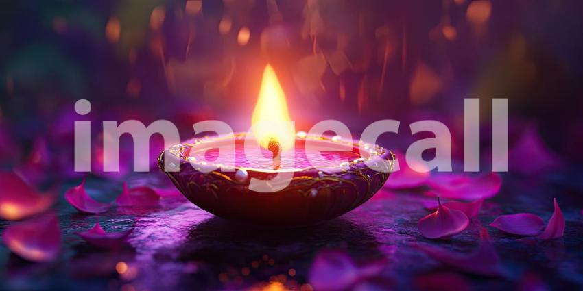 Colorful Happy Diwali Diya Oil Lamp with Flame Background, Vibrant Festive Design Featuring Lit Diya and Radiant Colors