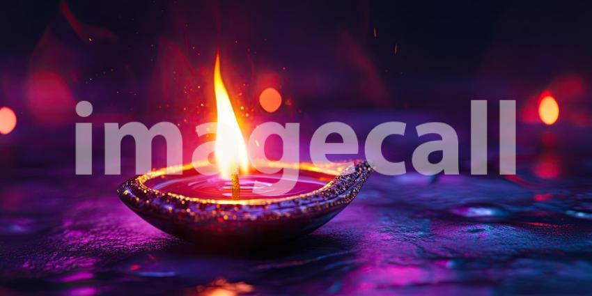 Colorful Happy Diwali Diya Oil Lamp with Flame Background, Vibrant Festive Design Featuring Lit Diya and Radiant Colors