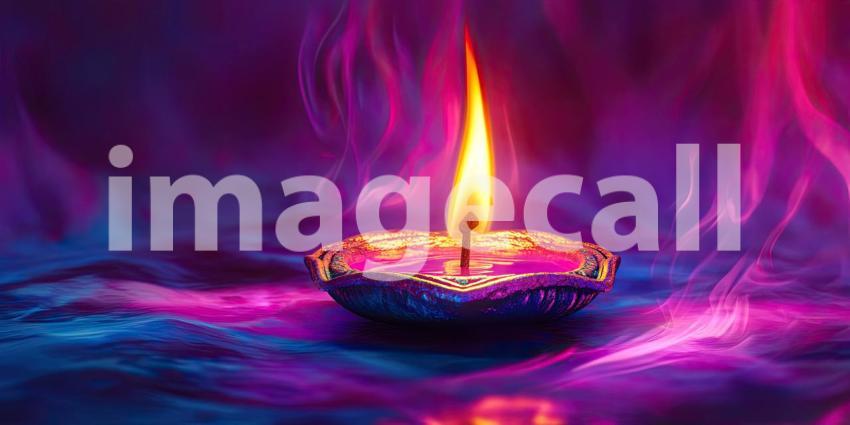 Colorful Happy Diwali Diya Oil Lamp with Flame Background, Vibrant Festive Design Featuring Lit Diya and Radiant Colors