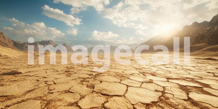 Cracked Desert Ground Background, Dry and Parched Earth with Deep Cracks, Depicting a Harsh Desert Landscape