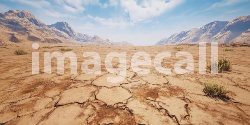 Cracked Desert Ground Background, Dry and Parched Earth with Deep Cracks, Depicting a Harsh Desert Landscape