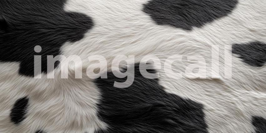 Cow black and white fur skin background, a close-up view of the distinctive black and white patches of a cow's fur, creating a natural, textured surface that showcases the unique pattern and softness of the hide.