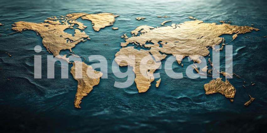 Digital rendering of an abstract world map background, a futuristic and artistic interpretation of the world map with glowing lines and geometric shapes, set against a sleek, dark backdrop to highlight the map contours and connections.