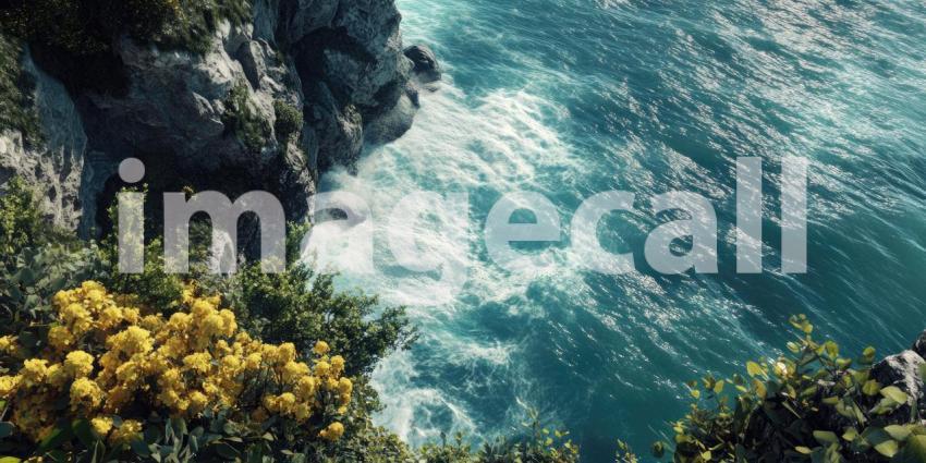 Dramatic Cliffside Overlooking Churning Sea Background, Rugged Cliff Edges with Waves Crashing Below, Creating a Powerful and Majestic Coastal Scene