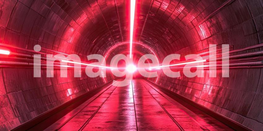 Futuristic tunnel with glowing red laser lights background, a sleek, high-tech corridor illuminated by vibrant red lasers, creating a dynamic and immersive atmosphere with sharp, glowing beams cutting through the dark surroundings.