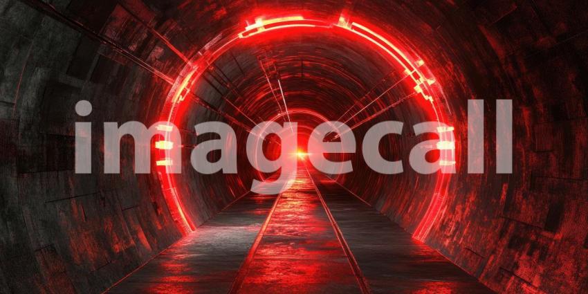 Futuristic tunnel with glowing red laser lights background, a sleek, high-tech corridor illuminated by vibrant red lasers, creating a dynamic and immersive atmosphere with sharp, glowing beams cutting through the dark surroundings.