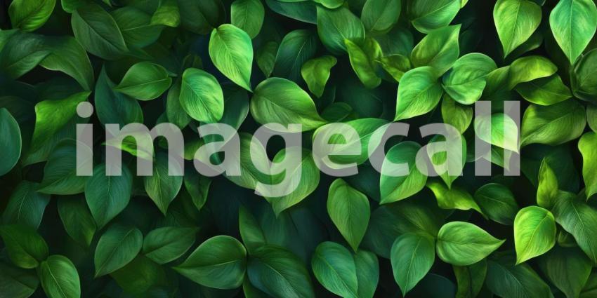 Green plants and leaves wall background, a lush and vibrant wall covered with a variety of plants and leaves in different shades of green, creating a natural, refreshing, and serene atmosphere with a touch of nature indoors.